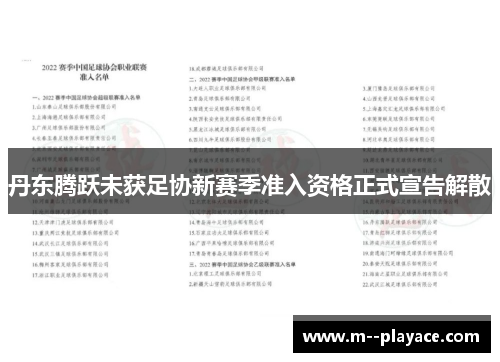 丹东腾跃未获足协新赛季准入资格正式宣告解散